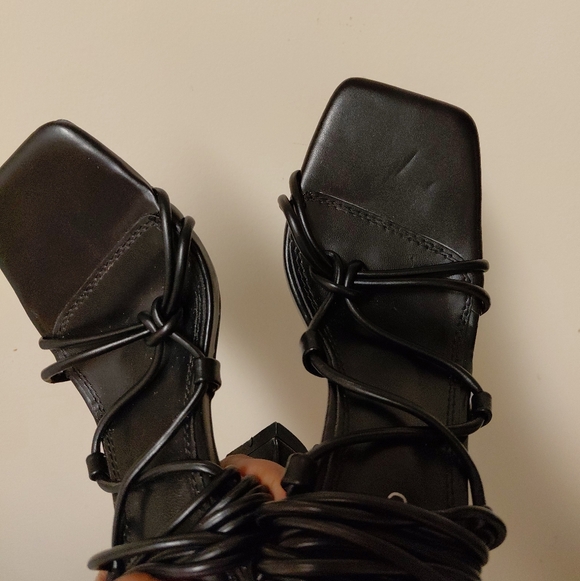Black Square Toe Gladiator Heeled Sandals Size 7.5 - Picture 6 of 14